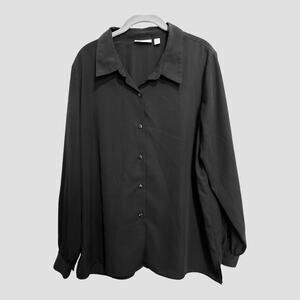 Susan Graver Black Long Sleeve Relaxed Button Up Size L Blouse Office Career